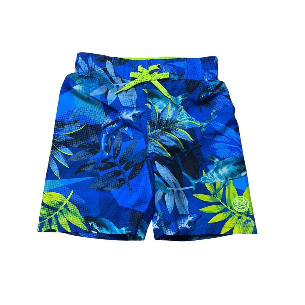 Zeroxposur Boys Shark Tropical Swim Trunks Blue Black Yellow Size Small 4